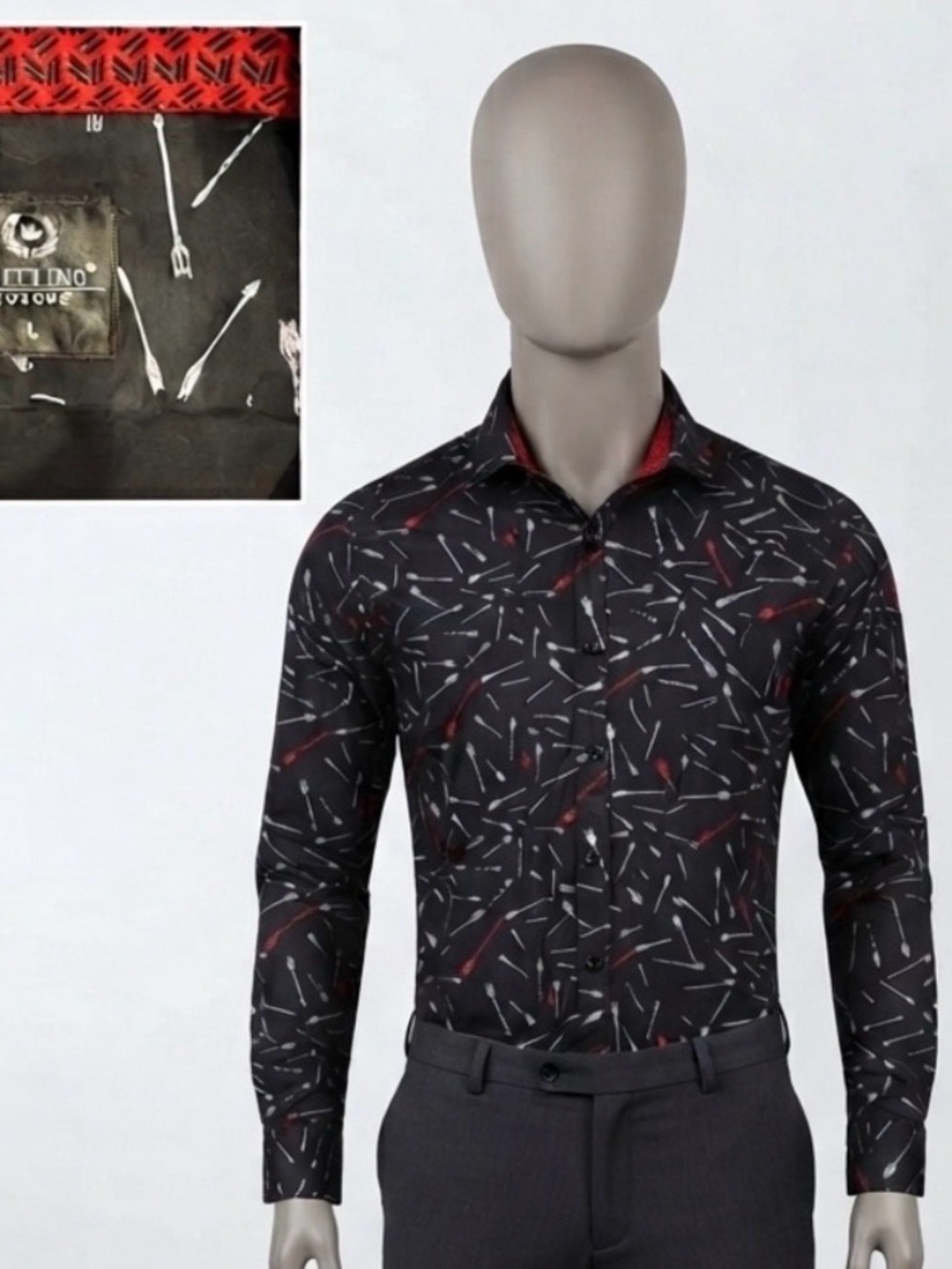 Cut line Luxure Black/White/Red Arrow print Long Sleeve Button Down Mens Large